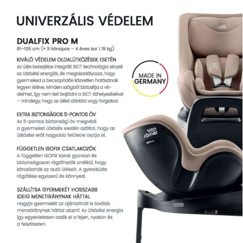 Britax Römer Dualfix Pro M Lux 360°-ban forgatható autósülés 61-105 cm - Linen Grey