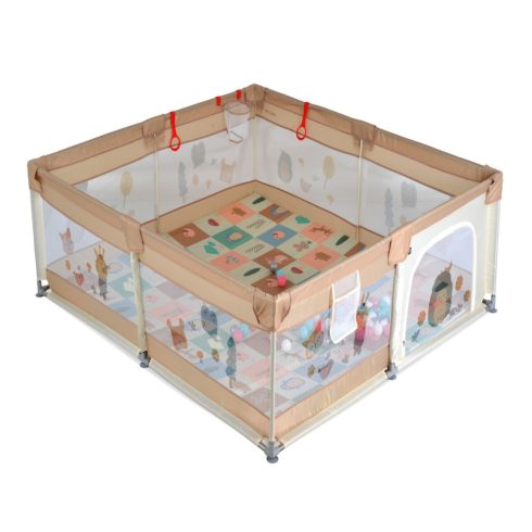 Moni Game Zone összecsukható járóka szőnyeggel, 60 labdával 120x120cm - Bézs