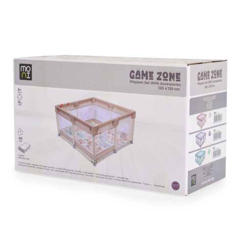 Moni Game Zone összecsukható járóka szőnyeggel, 60 labdával 120x120cm - Bézs