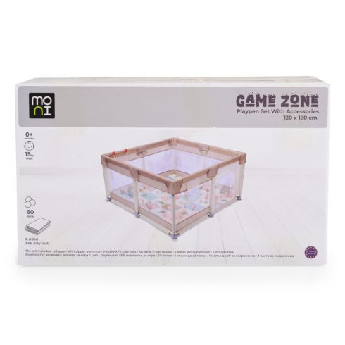 Moni Game Zone összecsukható járóka szőnyeggel, 60 labdával 120x120cm - Menta