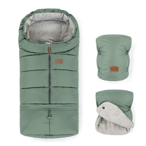PETITE&MARS Téli szett Jibot 3in1 bundazsák + kézmelegítő kesztyű babakocsira - Jasie Pale Eucalypt