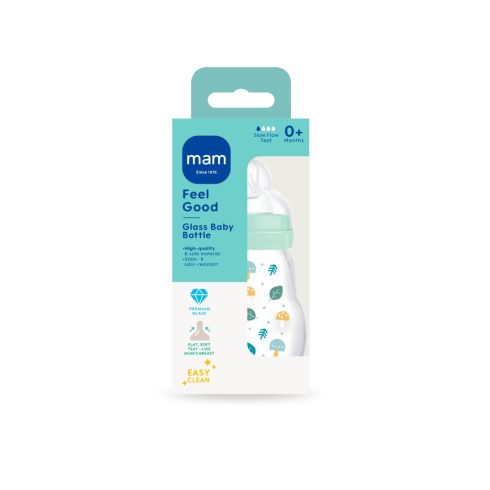 Mam  Feel Good 170ml Premium üvegből készült cumisüveg Lassú átfolyás 0+hó - pasztell kék