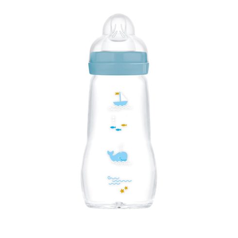 Mam  Feel Good 260ml  Premium üvegből készült cumisüveg Közepes átfolyás 2+ hó (kék bálna)