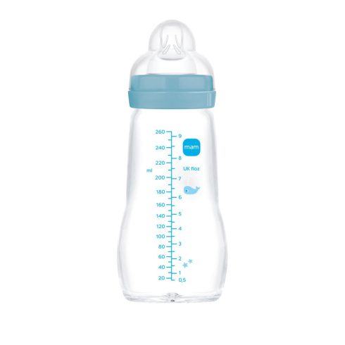 Mam  Feel Good 260ml  Premium üvegből készült cumisüveg Közepes átfolyás 2+ hó (kék bálna)