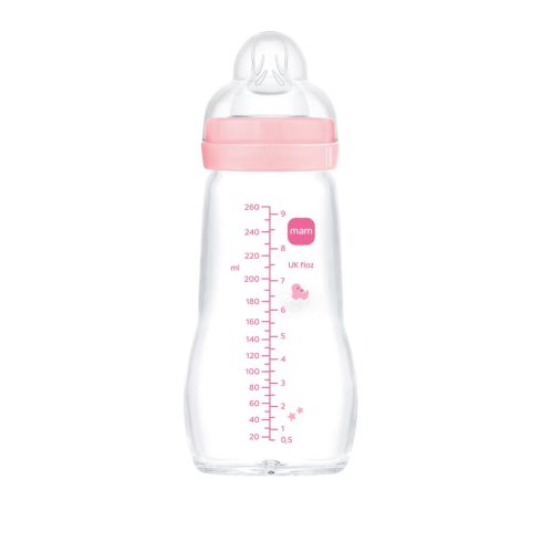 Mam  Feel Good 260ml  Premium üvegből készült cumisüveg Közepes átfolyás 2+ hó (rózsaszín kacsa)