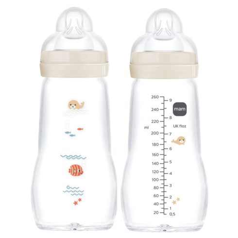 Mam  Feel Good 260ml  Premium üvegből készült cumisüveg Közepes átfolyás 2+ hó (bézs foka)