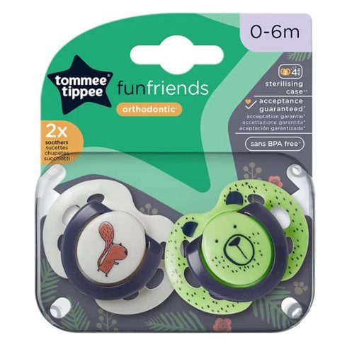 Tommee Tippee Fun Friends játszócumi 0-6 hó 2 db - krém/zöld