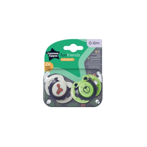 Tommee Tippee Fun Friends játszócumi 0-6 hó 2 db - krém/zöld