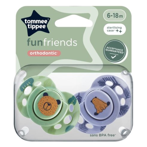 Tommee Tippee Fun Friends játszócumi 6-18 hó 2 db - zöld/kék