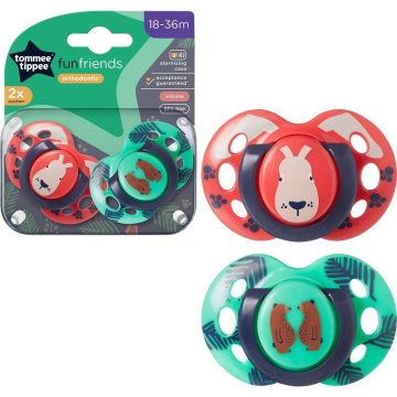   Tommee Tippee Fun Friends játszócumi 18-36 hó 2 db - piros/zöld