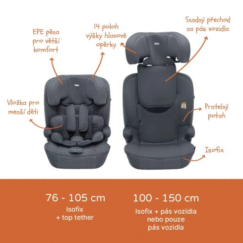 Zopa Alfa i-Size Isofix
gyerekülés 76-150cm - Grey