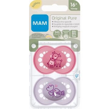   MAM Original Pure 16+ hó nyugtató cumi 2 db-os - rózsaszín bagoly/lila madár