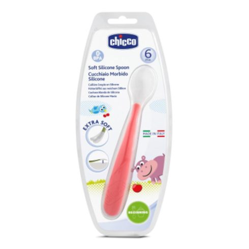 Chicco szilikon végű kanál 6m+ - piros