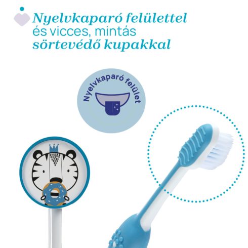 Chicco Fogkefe 3-6 év tejfogakhoz, tapadókorongos - Tiger kék