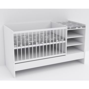   Baby Shop Basic – kombiágy (ágyneműtartó nélkül) bordázott fehér