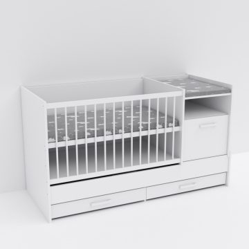   Baby Shop Basic – kombiágy (ágyneműtartóval) bordázott fehér