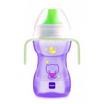   Mam Fun to Drink Cup Night tanulópohár 270ml 8+ , zöld madár