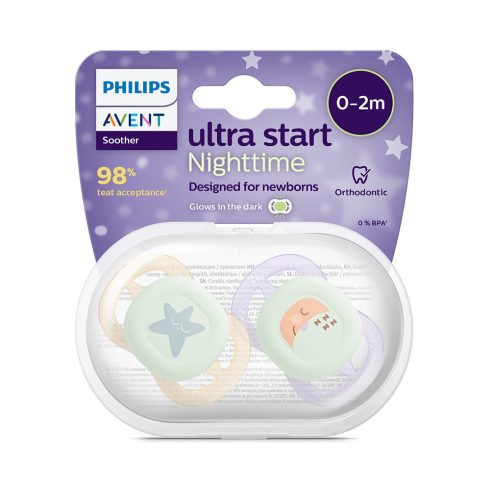 Philips AVENT SCF075/07 Játszócumi ultra start éjszakai 0-2hó lányos 2 db