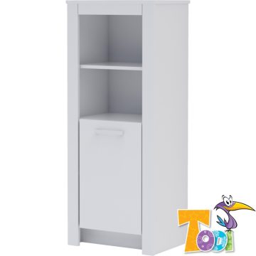   Todi White Bunny  keskeny nyitott +1 ajtós szekrény (140 cm magas) - erezett fehér /magasfényű fehér