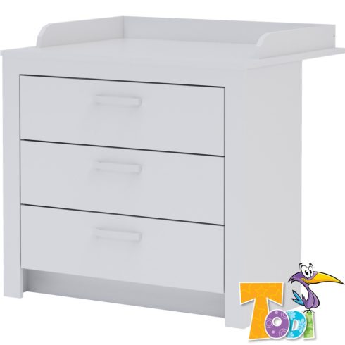 Todi White Bunny  3 fiókos komód + pelenkázó toldalék 3 fiókos komódhoz - erezett fehér /magasfényű fehér