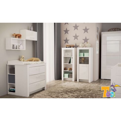 Todi White Bunny  keskeny nyitott polcos szekrény (140 cm magas) - erezett fehér