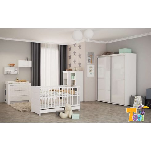Todi White Bunny gardróbszekrény 200-as - erezett fehér /magasfényű fehér